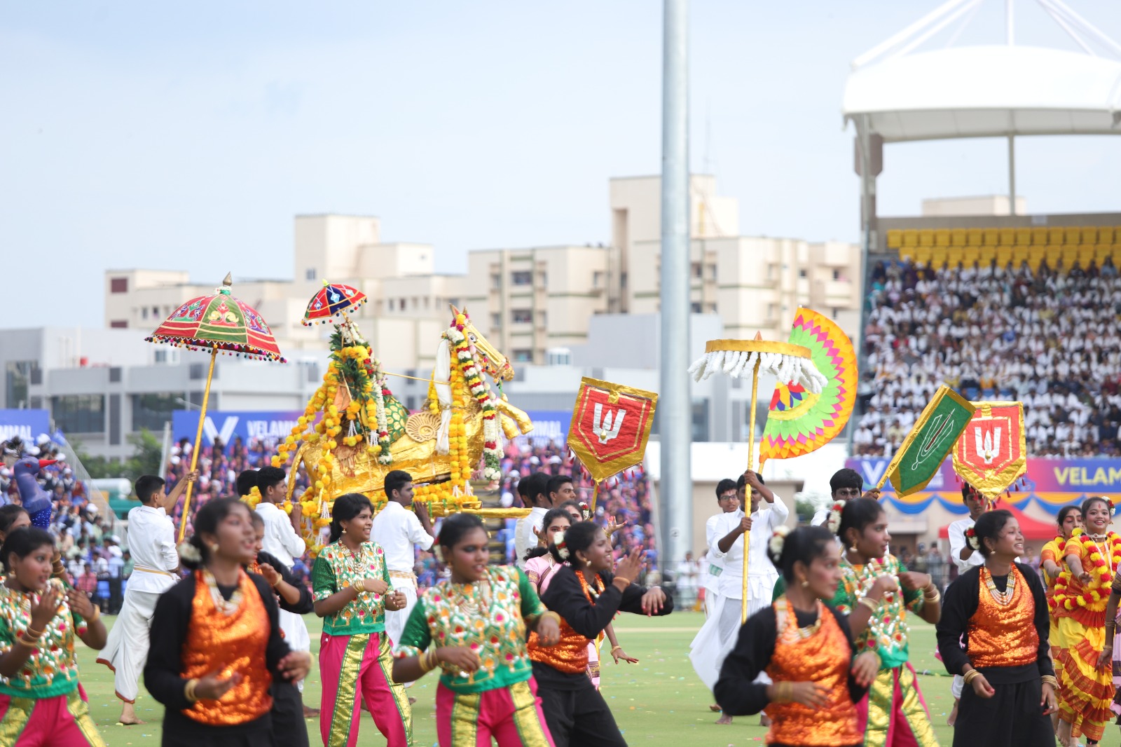 Students performing a cultural dance parade